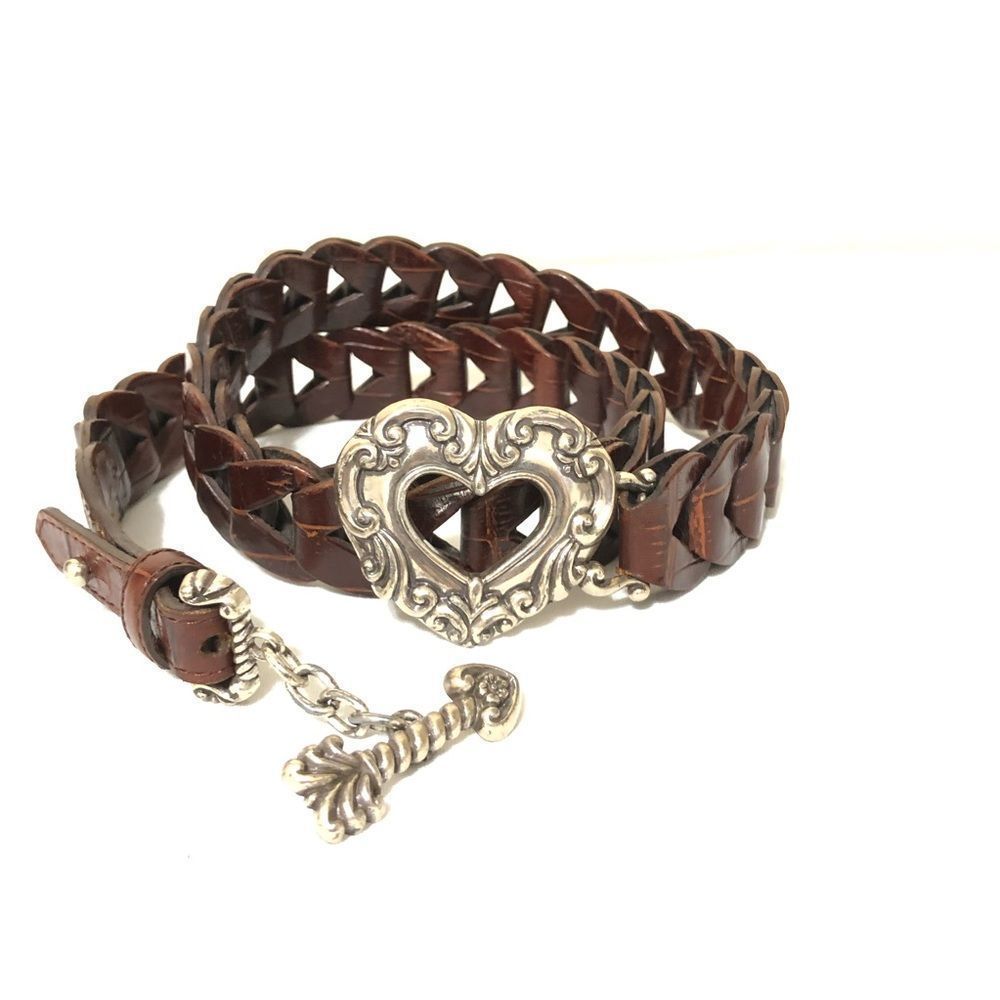 Brown Woven Belt with Silver Heart Buckle